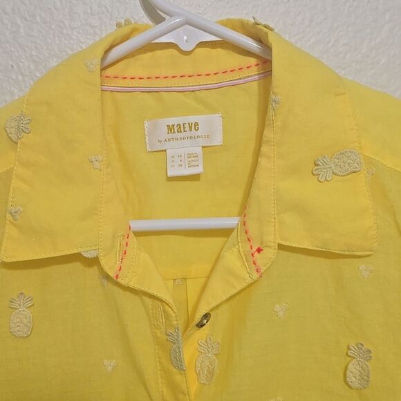 Anthropologie Maeve Yellow Button Down Top w/Pineapples Size 6 - Picture 4 of 10
